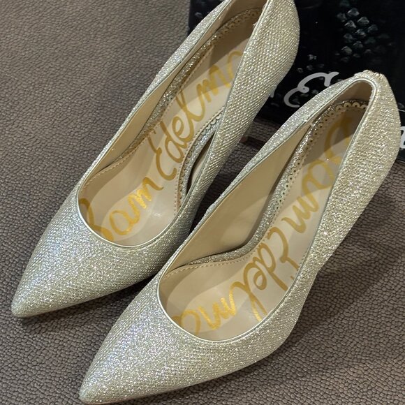 Sam Edelman Hazel pointed toe pump gold mesh Heel - Picture 2 of 14